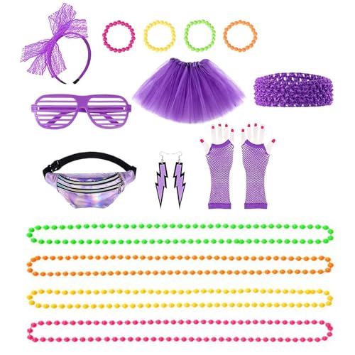 80er Jahre Kostüm Set für Damen: Tragbares buntes Tutu, Armband, robuste Neon Ohrringe | Netzgauntlet, Kopfband, Retro Outfit, Unbequem der 80er Jahre, in 80er Jahre Kostüm Set für Damen: Tragbares buntes Tutu, Armband, robuste Neon Ohrringe | Netzgauntlet, Kopfband, Retro Outfit, Unbequem der 80er Jahre, in von Generic