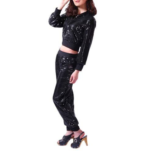 80er Jahre Outfit Damen - 80er Trainingsanzug Glitzer Jacke und Hose Set Pailletten Retro Hippie Disco Kostüm Jogginganzug Partnerkostüme Erwachsene Tracksuit Party Faschingskostüme Freizeitanzug 80er Jahre Outfit Damen - 80er Trainingsanzug Glitzer Jacke und Hose Set Pailletten Retro Hippie Disco Kostüm Jogginganzug Partnerkostüme Erwachsene Tracksuit Party Faschingskostüme Freizeitanzug von Generic