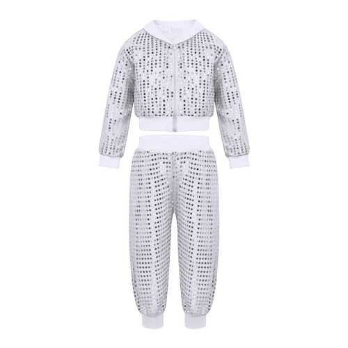 80er Jahre Outfit Damen Mottoparty, Jacke und Hosenanzug mit Pailletten Retro Trainingsanzug Glitzer Faschingskostüme Karneval Jogginganzug Disco Hippie Hip-Hop Moderner Tanz Performance-Kostüme von Generic