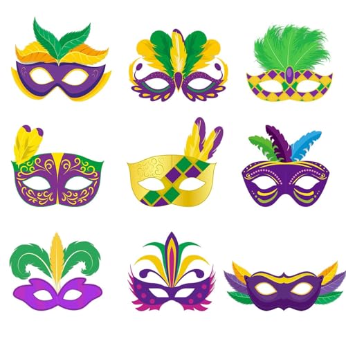 9 Stück Mardi-Paillettenfedern, Brillen, Maskerade, Damenbrillen, Karnevalsbrillen, Kostüm-Partyzubehör, Feder-Mardi-Dekorationen Ydp188 (Green, One Size) von Generic