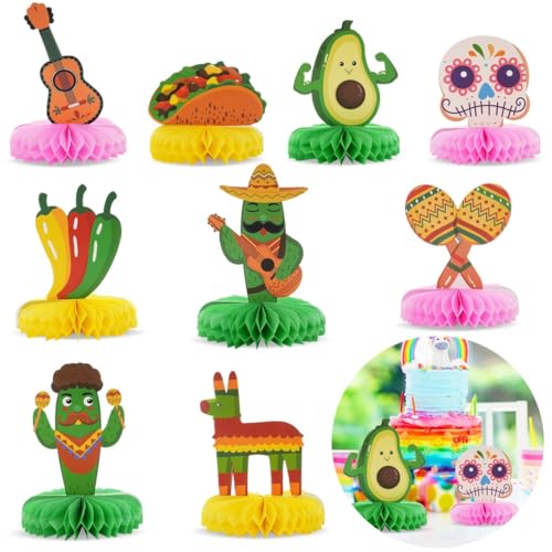 9-teilige Waben-Mittelstücke für Cinco De Mayo Party, mexikanische Dekorationen einschließlich Taco, Gitarre, Maraca und mehr von Generic