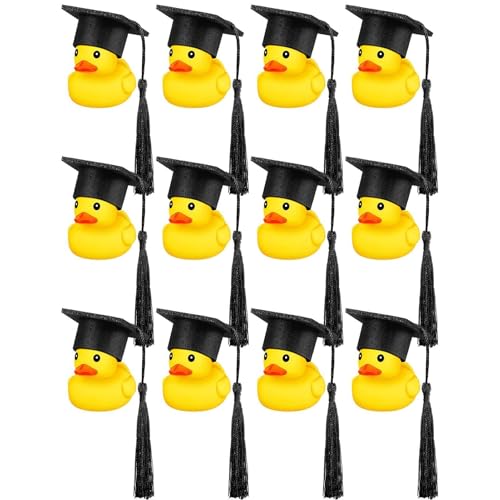 Abschluss Ducks - Soft Cute Miini Diploma Ducks | Partybevorzugungen Gummi Enten Mit Schwarzem Abschlusshut, Abschluss Duck Figuren Frei Von Jahr Party -Gefälligkeiten Für Kinderduschen -Abschlussgesc von Generic