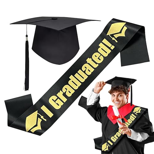 Abschlusshut Und Schultergurte, Abschlusshut Für Die High School - Unisex Sash Satin Quasten Tiaras Für Den Abschluss - Klassischer Junggesellenfoto -Foto -Requisiten Für Männer, Erwachsene, Freunde, von Generic