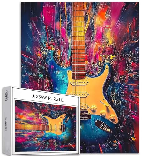 Abstrakte E-Gitarre, 1000-teiliges Puzzle für Erwachsene, Musik, Graffiti-Stil, Kunst-Puzzle, herausfordernde Familienaktivitäten, buntes DIY-Bastelpuzzle für Heimdekoration, Geschenke, 50 × 70 cm von Generic