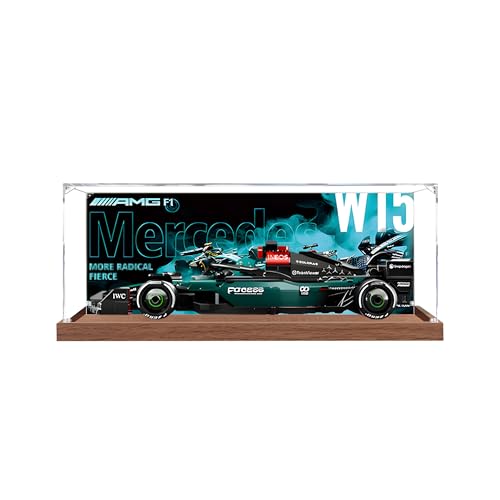 Acryl-Displaybox für Lego Speed Racing F-1 Serie 77244 Merrcedes, Staubdichte Transparente Vitrine Aufbewahrungsbox, 3mm Displaybox, , Ohne Modell (Wood Grain Base) von Generic