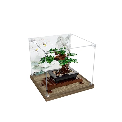 Acryl-Vitrine für Lego 10281 Botanical Collection Bonsai-Baum-Set, Transparente staubdichte Aufbewahrungsbox, Nur Vitrinenbox (Wood Grain Base) von Generic