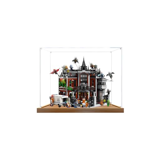 Acryl-Vitrine für Lego 76300 Madhouse, 3mm Vitrinenbox, Klare Staubdichte Aufbewahrungsbox, Schaukasten für Sammlerstücke, Kein Modell (Wood Color) von Generic