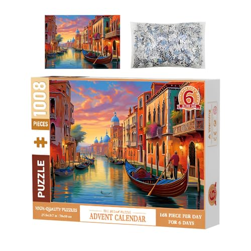 Adventskalender 2024 Weihnachtspuzzle, Weihnachts-Countdown-Kalender-Puzzle, 1008 Teile, 6 Weihnachts-Countdown-Kalender, Weihnachts-Countdown-Kalender für von Generic
