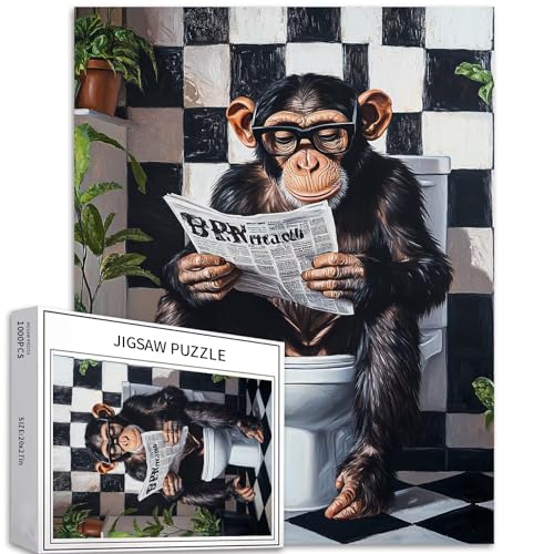 Affe sitzt auf Toilette, 1000-teiliges Puzzle für Erwachsene, Affenliest, Zeitung, Kunst-Puzzle, bunte DIY-Puzzles für Heimdekoration, Geschenke, Familienpuzzle, perfekt für Spieleabende, 50,8 x 68,9 von Generic