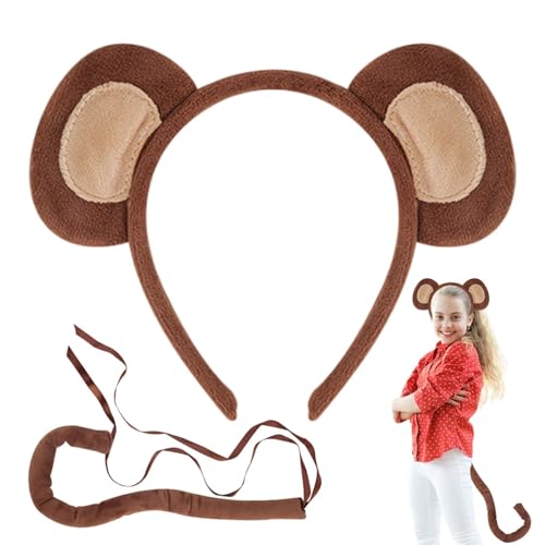 Affenohren und Schwanz-Set | Affenkostüm-Zubehör-Set – Cosplay-Kostüm mit Tierohren für Halloween, bequemes Halloween-Kostüm-Set von Generic