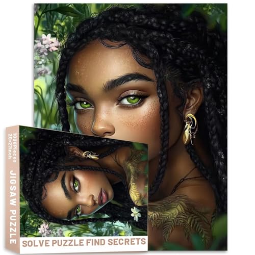 Afrikanische Frau, Portrait, Wildblumen, 1000 Teile, Puzzle, 50 x 70 cm, Fantasiekunst, goldbraune Haut, schwarzes, geflochtenes Haar Afrikanische Frau, Portrait, Wildblumen, 1000 Teile, Puzzle, 50 x 70 cm, Fantasiekunst, goldbraune Haut, schwarzes, geflochtenes Haar von Generic