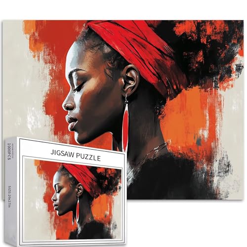 Afrikanische Frau Silhouette Portrait 1000 Teile Puzzle für Erwachsene Sonnenuntergang Hintergrund Puzzle Bunte DIY Puzzles für Heimdekoration Geschenke Familie Puzzle Perfekt für Spielabende 70 × 50 von Generic