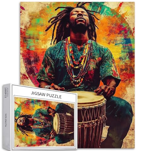 Afrikanischer Schlagzeuger Puzzle für Erwachsene, Retro-Poster-Stil, Kunst-Puzzle, anspruchsvolle Familienaktivitäten, buntes DIY-Bastelpuzzle für Heimdekoration, Geschenke, 50 x 70 cm, 1000 Teile Afrikanischer Schlagzeuger Puzzle für Erwachsene, Retro-Poster-Stil, Kunst-Puzzle, anspruchsvolle Familienaktivitäten, buntes DIY-Bastelpuzzle für Heimdekoration, Geschenke, 50 x 70 cm, 1000 Teile von Generic