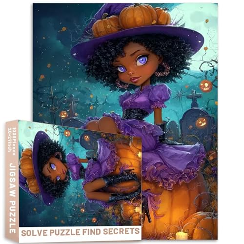 Afrikanisches Mädchen-Puzzle, lockiges Haar, sitzende Stiefel, Puzzle, 1000 Teile, Halloween-Thema, Erwachsene, 68,6 x 50,8 cm, anspruchsvolle Familienaktivitäten, buntes DIY-Bastelpuzzle für Afrikanisches Mädchen-Puzzle, lockiges Haar, sitzende Stiefel, Puzzle, 1000 Teile, Halloween-Thema, Erwachsene, 68,6 x 50,8 cm, anspruchsvolle Familienaktivitäten, buntes DIY-Bastelpuzzle für von Generic