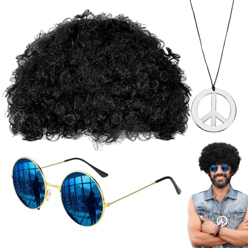 Afro -Perücke Sonnenbrille - Lustige Kostümgläser Mit Lockigem Haar Für Partyveranstaltungen | Lustiger Verkleidung Accessoire Für Halloween Dress Up Streiche Cosplay Gag Geschenk Für Erwachsene Teena von Generic