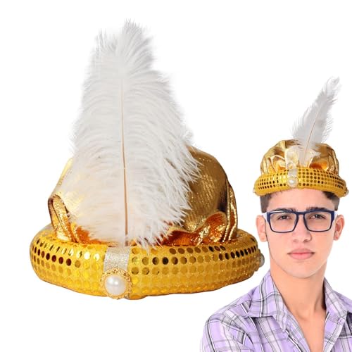 Aladdin Hut - Aladdin Sultan Turban | Sultan Turban Hüte | Aladdin Erwachsener Turban | Aladdin Erwachsener Turban Mit Federperle | Glänzendes Paillettendesign Für Rollenspiele, Halloween Rollenspiele von Generic