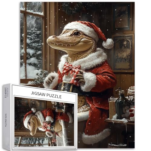 Alligator im Weihnachtskostüm, 1000-teiliges Puzzle für Erwachsene, Dampfeiche, Badezimmer-Kunst-Puzzle, bunt, DIY-Puzzles für Heimdekoration, Geschenke, Familienpuzzle, perfekt für Spieleabende, 50 x Alligator im Weihnachtskostüm, 1000-teiliges Puzzle für Erwachsene, Dampfeiche, Badezimmer-Kunst-Puzzle, bunt, DIY-Puzzles für Heimdekoration, Geschenke, Familienpuzzle, perfekt für Spieleabende, 50 x von Generic