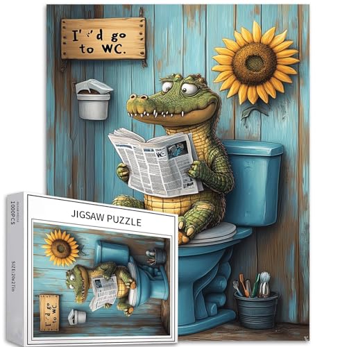 Alligator sitzend auf Toilettensitz und Zeitung lesen, 1000-teiliges Puzzle für Erwachsene, bunte DIY-Puzzles für Heimdekoration, Geschenke, Familienpuzzle, perfekt für Spieleabende, 68 x 50 cm Alligator sitzend auf Toilettensitz und Zeitung lesen, 1000-teiliges Puzzle für Erwachsene, bunte DIY-Puzzles für Heimdekoration, Geschenke, Familienpuzzle, perfekt für Spieleabende, 68 x 50 cm von Generic