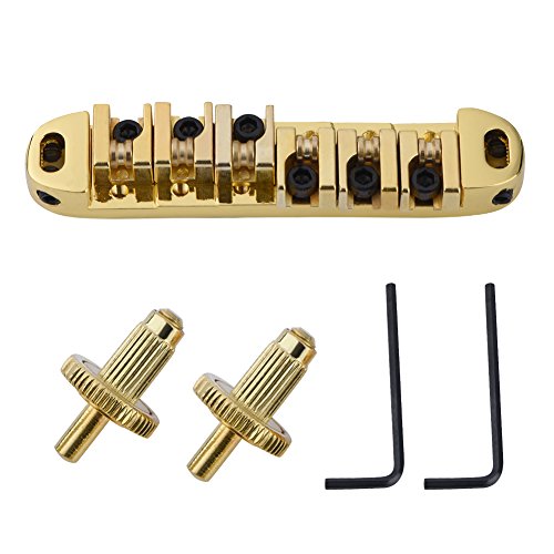 Alloy Roller Saddle Bridge Ersatzteil E-Gitarre Style 6-Saiter Hohe Haltbarkeit Gold Silber Schwarz (Gold) von Generic
