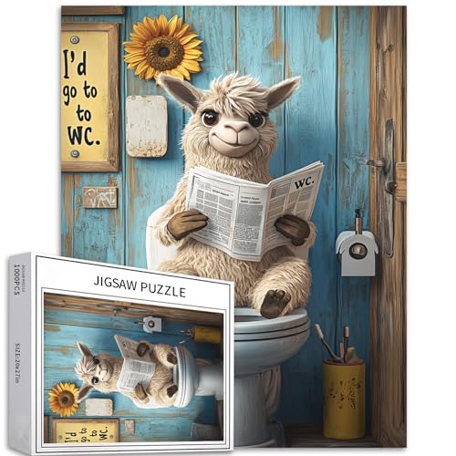 Alpaka, sitzend auf Toilettensitz, Zeitung, 1000-teiliges Puzzle für Erwachsene, bunte DIY-Puzzles für Heimdekoration, Geschenke, Familienpuzzle, perfekt für Spielabende, 68 x 50 cm Alpaka, sitzend auf Toilettensitz, Zeitung, 1000-teiliges Puzzle für Erwachsene, bunte DIY-Puzzles für Heimdekoration, Geschenke, Familienpuzzle, perfekt für Spielabende, 68 x 50 cm von Generic