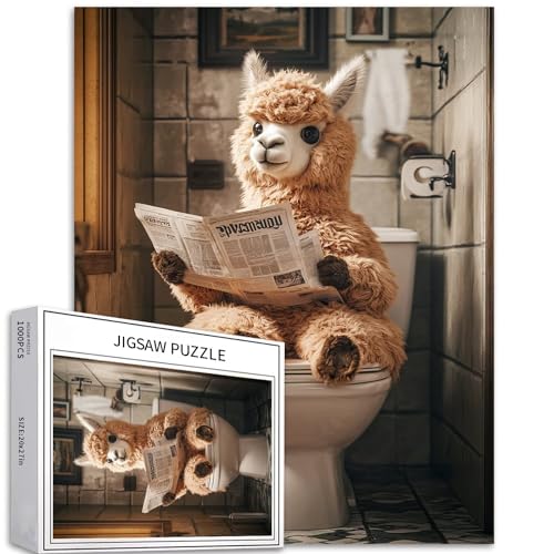 Alpaka Going to The Toilet 1000 Teile Puzzle für Erwachsene, Alpaka-Lese-Zeitungspuzzle, bunt, DIY-Puzzle, Heimdekoration, Geschenke, Familienpuzzle, perfekt für Spielabende, 50 x 70 cm von Generic
