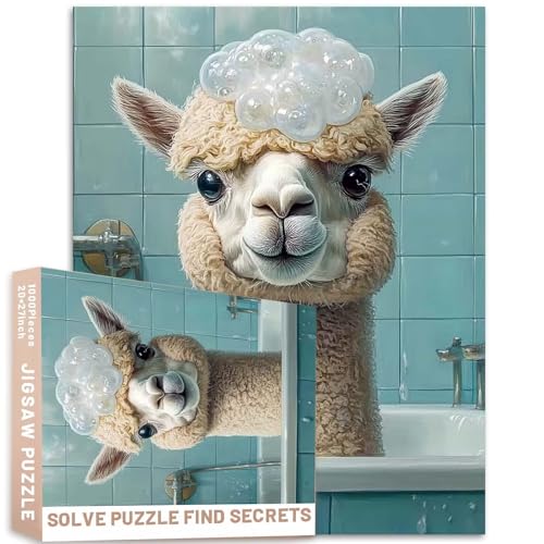 Alpaka in der Badewanne, 1000-teiliges Puzzle für Erwachsene, 68,6 x 50,8 cm, Blasen, blauer Badezimmer-Hintergrund, bunte DIY-Puzzles für Heimdekoration, Geschenke, Familienpuzzle, perfekt für von Generic