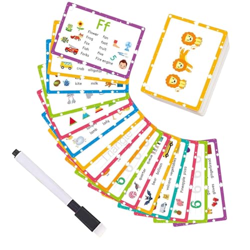 Alphabetkarte - Alphabet -Flash -Karten | Baby -Lernkarten | Buntes Buchstaben Flashkarten | Bildungsbriefe Anerkennungssymbole für Schulklassenzimmer im Vorschulkindergarten von Generic