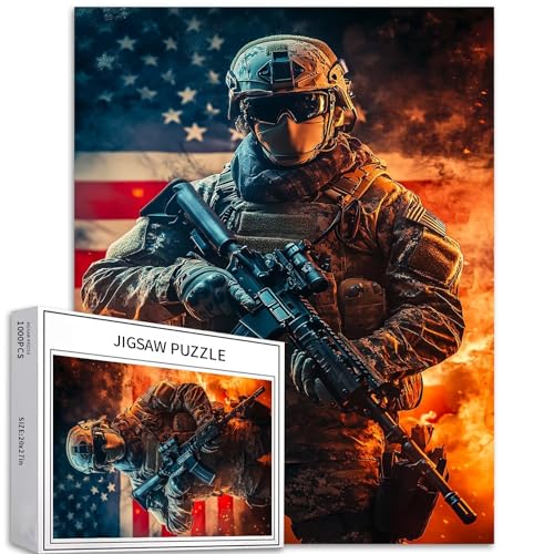 American Soldier Puzzle für Erwachsene, 1000 Teile, Kriegsposter, Kunst-Puzzle, bunt, DIY-Puzzle, Heimdekoration, Geschenke, Familienpuzzle, perfekt für Spieleabende, 50 x 70 cm von Generic
