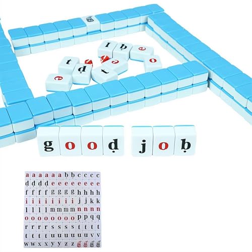 Amerikanische Mahjong-Fliesen, Mini-englischer Buchstabe Mahjong, tragbares Mini-Mahjong-Spiel, Mahjong-Set mit 132 kleinen Plättchen, für reisefreundliche Familienfeiern und Freizeitaktivitäten (blau von Generic
