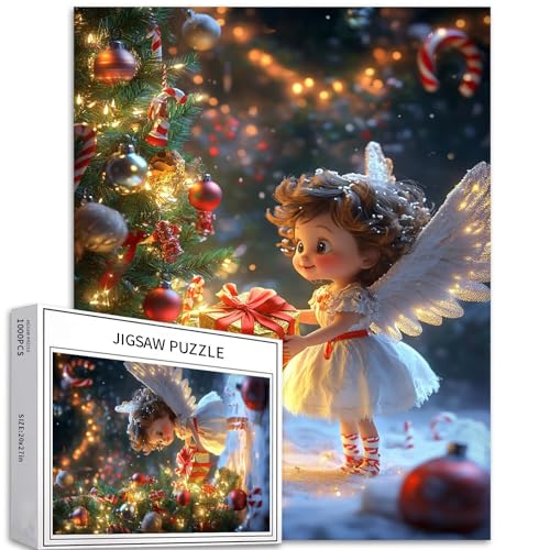 Angel 1000 Teile Puzzle für Erwachsene, warmes Weihnachtsbaum-Kunst-Puzzle, herausfordernde Familienaktivitätsspiele, buntes DIY-Bastelpuzzle für Heimdekoration, Geschenke, 50,8 x 68,9 cm von Generic