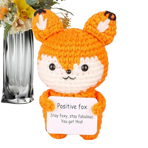 Animal Desk Decor - Häkeln positiver Fuchs, emotionaler Unterstützung Plüsch | Niedliche handgefertigte Wollgestrickpuppe, Stressabbau Tierfigur erhebende Häkelbegleiter für Männer Frauen lustige Tier von Generic