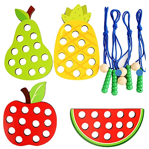 Animal Threading Learning Holz Vorschule Lernspielzeug Spitze Set Spielzeug Geschenk Bildungsblöcke für Jungen 2-5 (Rot Grün Gelb Braun, Einheitsgröße) von Generic
