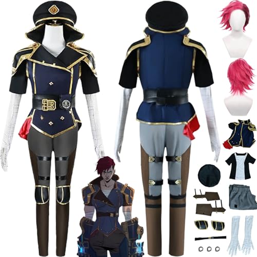 Anime Arcane Season 2 Vi Cosplay Costume Outfit Role Play Caitlyn Blue Uniform Complete Set Halloween Party Carnival Dress Up Suit with Hat Wig Ear Clip for Women Anime Arcane Season 2 Vi Cosplay Costume Outfit Role Play Caitlyn Blue Uniform Complete Set Halloween Party Carnival Dress Up Suit with Hat Wig Ear Clip for Women von Generic