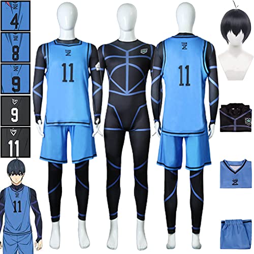 Anime Blue Lock No.11 Isagi Yoichi Cosplay Costume Outfit Michael Kaiser Role Play Uniform Complete Set Halloween Party Carnival Dress Up Suit with Wig for Men von Generic
