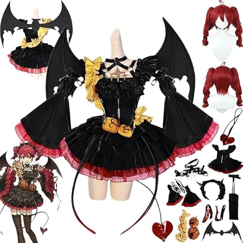 Anime Charakter K Teto Cosplay Kostüm Outfit Rollenspiel Uniform Komplettes Set Halloween Karneval Dress Up Anzug mit Perücke Schwanz Flügel Kopfschmuck für Frauen (Schwarz, M) von Generic
