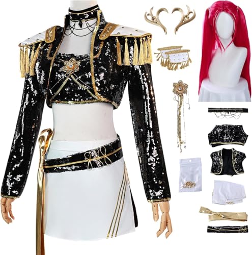 Anime Charakter Mira Neue Haut Cosplay Kostüm Outfit Zoe Rumi Rollenspiel Uniform Komplettes Set Halloween Party Karneval Dress Up Anzug mit Perücke Ohrringe für Frauen von Generic