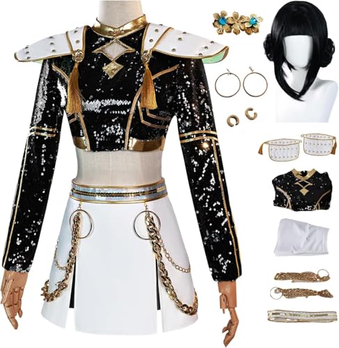 Anime Charakter Zoe Neue Haut Cosplay Kostüm Outfit Mira Rumi Rollenspiel Uniform Komplettes Set Halloween Party Karneval Dress Up Anzug mit Perücke Ohrringe für Frauen von Generic
