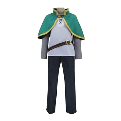 Anime Cosplay Kostüm Für Satou Kazuma High School Herren Uniform Outfit Grün Cape Mit Perücke Full Set (Grün,XXL) von Generic