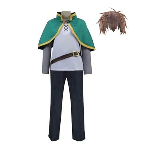 Anime Cosplay Kostüm Für Satou Kazuma High School Herren Uniform Outfit Grün Cape Mit Perücke Full Set (Grün (mit Perücke),M) von Generic