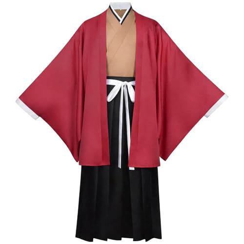Anime Cosplay Kostüm Für Tsugikuni Yoriichi Kimono Mit Perücke Ohrring Rote Robe Uniform Halloween (Rot,XL) von Generic