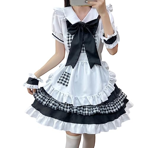 Anime French Maid Dress Niedliche Maid Cosplay Kleid für Halloween Maid Kostüm Outfit Set Schwarz Kleider von Generic