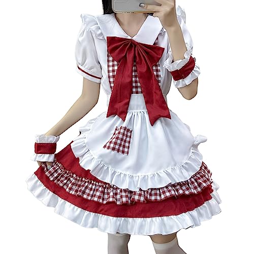 Anime French Maid Dress Niedliche Maid Cosplay Kleid für Halloween Maid Kostüm Outfit Set Schwarz von Generic