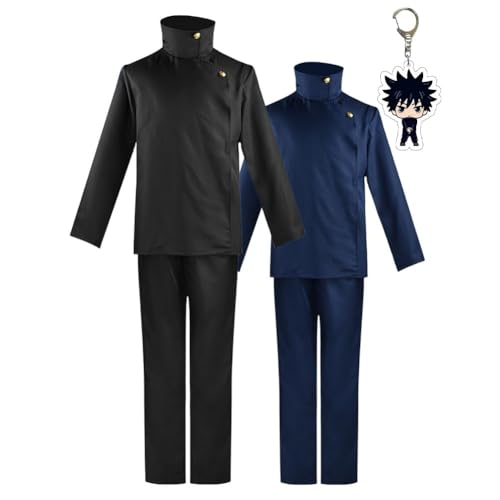 Anime Jujutsu Cosplay Kostüm Megumi Fushiguro Uniform Japanische Schule Outfit Full Set Unisex Mit Schlüsselanhänger (Megumi Schwarz,S) von Generic