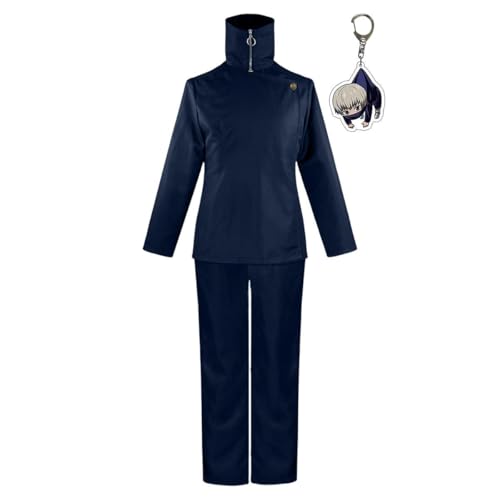 Anime Jujutsu Cosplay Kostüm Megumi Fushiguro Uniform Japanische Schule Outfit Full Set Unisex Mit Schlüsselanhänger (Toge Blau,M) von Generic