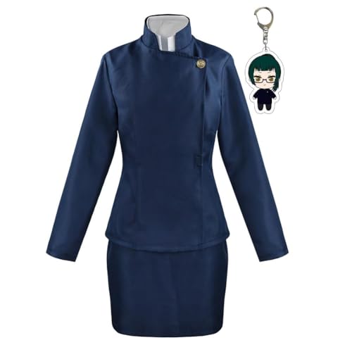 Anime Jujutsu Cosplay Kostüm Megumi Fushiguro Uniform Japanische Schule Outfit Full Set Unisex Mit Schlüsselanhänger (Zenin Blau,L) von Generic
