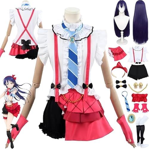 Anime LoveL Sonoda Umi Cosplay Kostüm Outfit Rollenspiel Uniform Komplettes Set Halloween Party Karneval Dress Up Anzug mit Perücke Kopfschmuck Ohrringe für Frauen (Weiß, XL) von Generic
