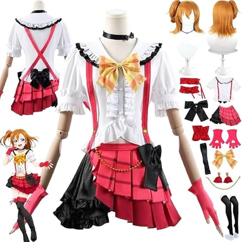 Anime LoveLi Honoka Kousaka Cosplay Kostüm Outfit Rollenspiel Uniform Komplettes Set Halloween Party Karneval Dress Up Anzug mit Perücke Kopfschmuck Ohrringe für Frauen (Weiß, XS) von Generic