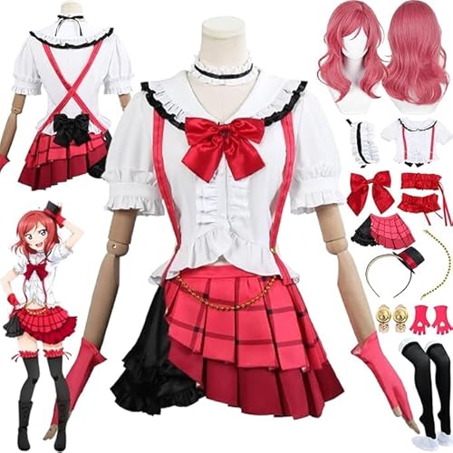 Anime LoveLi Maki Nishikino Cosplay Kostüm Outfit Rollenspiel Uniform Komplettes Set Halloween Party Karneval Dress Up Anzug mit Perücke Kopfschmuck Ohrringe für Frauen (Weiß, XS) von Generic