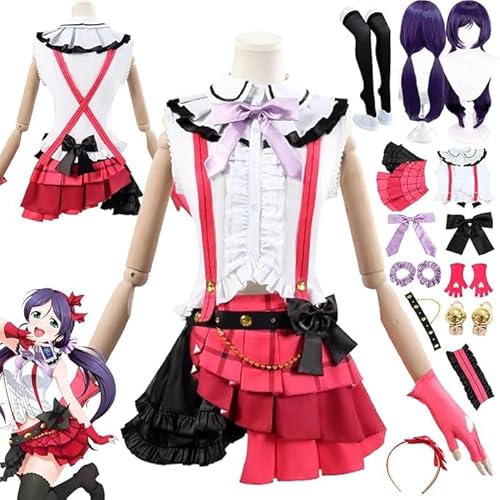 Anime LoveLi NozM Tojo Cosplay Kostüm Outfit Rollenspiel Uniform Komplettes Set Halloween Party Karneval Dress Up Anzug mit Perücke Kopfschmuck Ohrringe für Frauen (Weiß, XL) von Generic