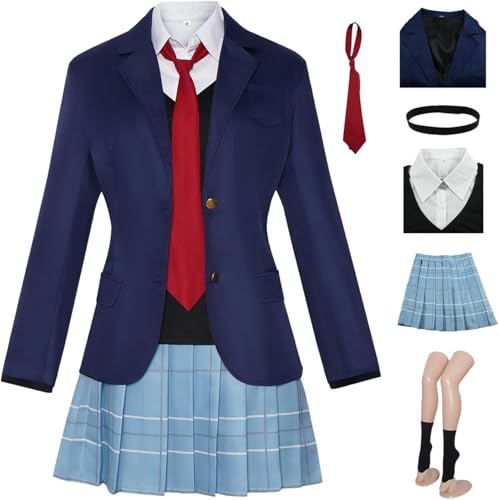 Anime My Dress Up Darling Staffel 2 Kitagawa Marin Cosplay Kostüm Outfit Rollenspiel Uniform Komplettes Set Halloween Party Karneval Dress Up Anzug mit Perücke für Frauen (Blau, XXXL) von Generic